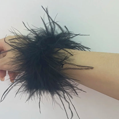 Real Ostrich feather cuff plumes bracelet for women white Cuffs pens Shirt with feathers girls fur cuffs ornament boa plume