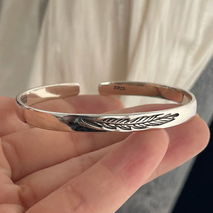 100% Solid 925 Sterling Silver Retro Bracelet for Women Men Vintage Handmade Flower Patern Bracelet Birthday Gift