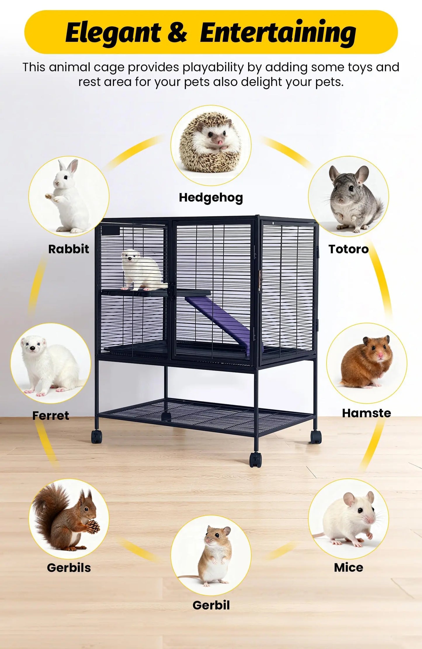 Metal Small Animal Cage, 36'' H Multi-Level Ferret Cage for Small Animals - Large Hamster Cage with Ramp, Storage Stand, Removable Tray for Chinchilla, Rabbit, Guinea Pigs, Hedgehog, Gerbil
