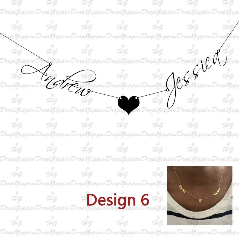 Personalized Two Name Necklaces With Heart Stainless Steel Custom Letter Couple Necklace Choker  Stainless Steel Wedding Gift