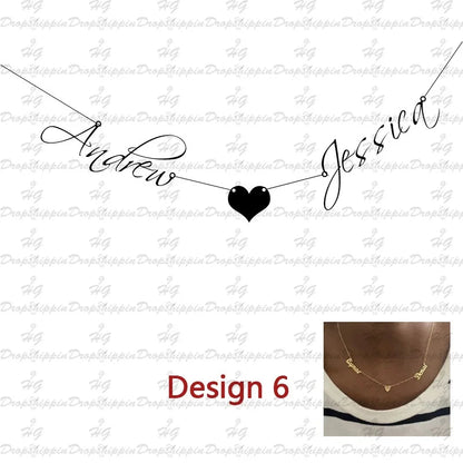 Personalized Two Name Necklaces With Heart Stainless Steel Custom Letter Couple Necklace Choker  Stainless Steel Wedding Gift