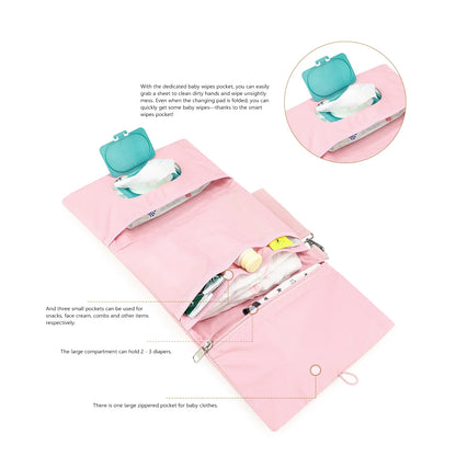 Foldable Hanging Diaper Organizer Bag - Multi-Compartment Essentials Storage Pouch with Wipe Holder & Diaper Pocket