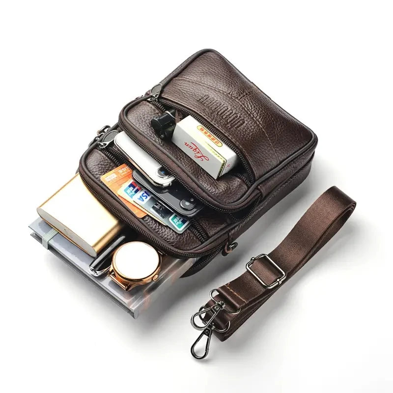 Men's New Genuine Leather Crossbody Bag Vertical Trendy Multifunctional Shoulder Bag Briefcase Casual Travel Messenger Bag