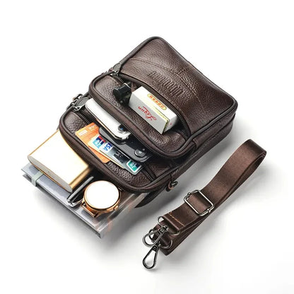 Men's New Genuine Leather Crossbody Bag Vertical Trendy Multifunctional Shoulder Bag Briefcase Casual Travel Messenger Bag