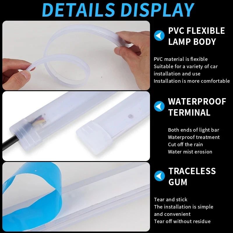 1Pc LED DRL Car Running Light Flexible Waterproof Strip Auto Headlights White Turn Signal Brake Flow Lights Car Styling 12V