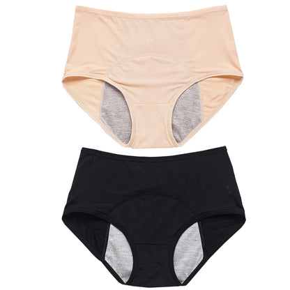 2pcs Women's Physiological Briefs Girl Menstrual Panties Ladies Period Leak Proof Panty Mid Waist Ice Silk Underwear