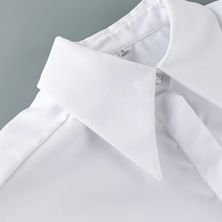 Linad Autumn Elegant White Puff Sleeve Shirt Office Lady Single-Breasted Woman Blouse 2025 Street Chic Turn Down Collar Tops
