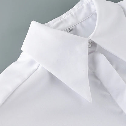 Linad Autumn Elegant White Puff Sleeve Shirt Office Lady Single-Breasted Woman Blouse 2025 Street Chic Turn Down Collar Tops