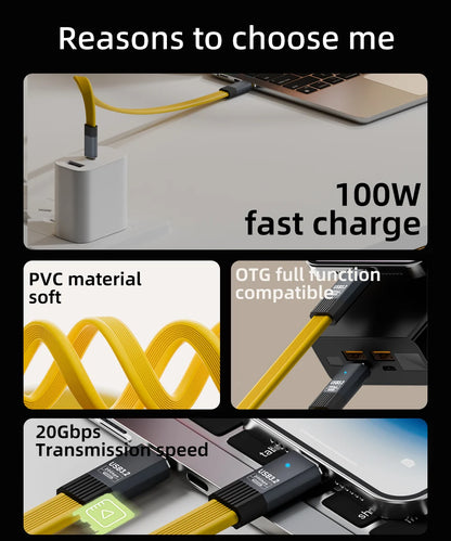 PD 100W Short USB C to USB C Cable Fast Charging 5A USB C Cord USB3.2 20Gbps Data Transfer 8K@60Hz Flat Data Charge Cable
