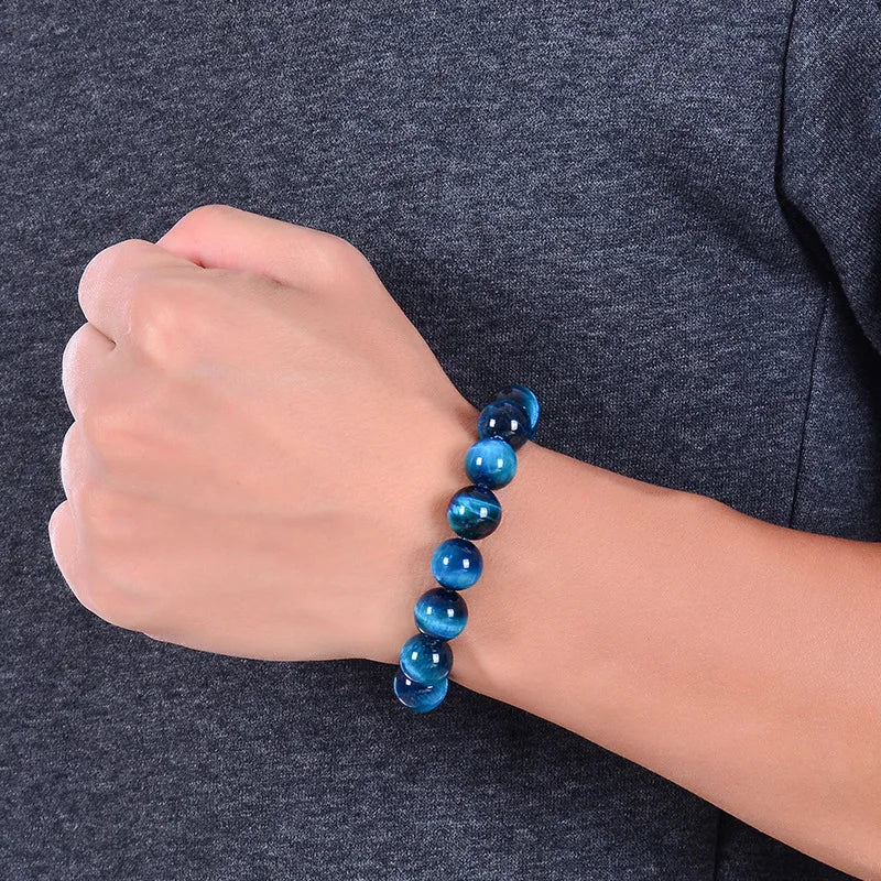 1Pc 6/8/10mm Minimalist Blue Tiger Eye Stone Beaded Bracelet Natural Stone Round Beads Bracelet For Daily Decoration