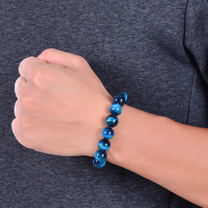 1Pc 6/8/10mm Minimalist Blue Tiger Eye Stone Beaded Bracelet Natural Stone Round Beads Bracelet For Daily Decoration