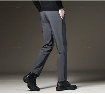 Autumn Winter Men‘s Suit Pants Slim Business Office Elastic Waist Black Grey Classic Pant Korean Trousers Male Plus Size 28-38