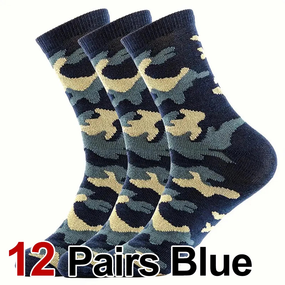 3/12 Pairs Men Camouflage Mid Tube Socks Fashionable Street Style Odor Proof Sweat Absorbing Breathable All Season Casual Socks