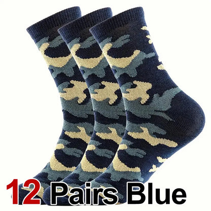 3/12 Pairs Men Camouflage Mid Tube Socks Fashionable Street Style Odor Proof Sweat Absorbing Breathable All Season Casual Socks