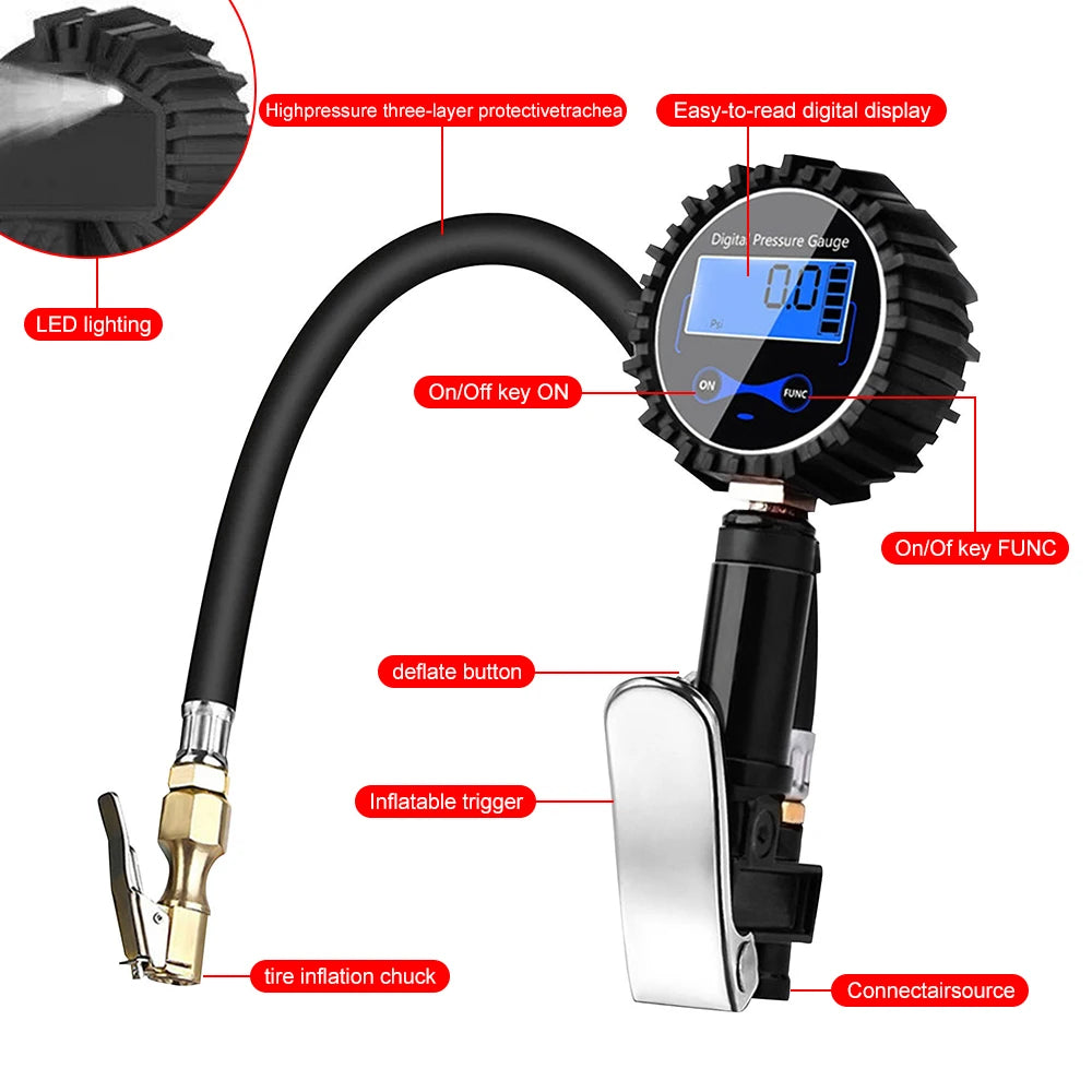 Digital Display Tire Pressure Gauge Auto Accessories High-precision Monitoring Inflation Gun Universal Car Tire Manometro