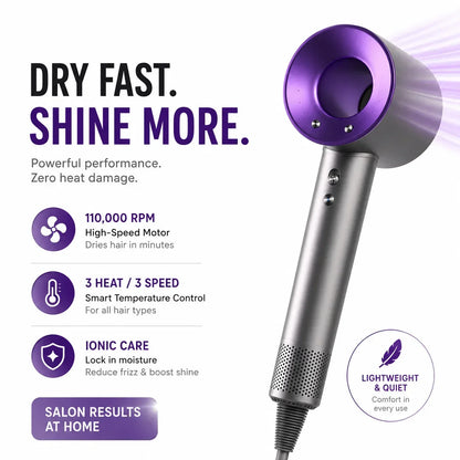 Professional Ionic Hair Dryer, 1800W High Speed Blow Dryer with Diffuser & Nozzle, Constant Temperature Hair Care, Powerful AC M