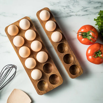 Japanese Style Wooden Double Row Egg Storage Box Home Organizer Rack Eggs Refrigerator Holder Kitchen Fresh Keeping Accessories