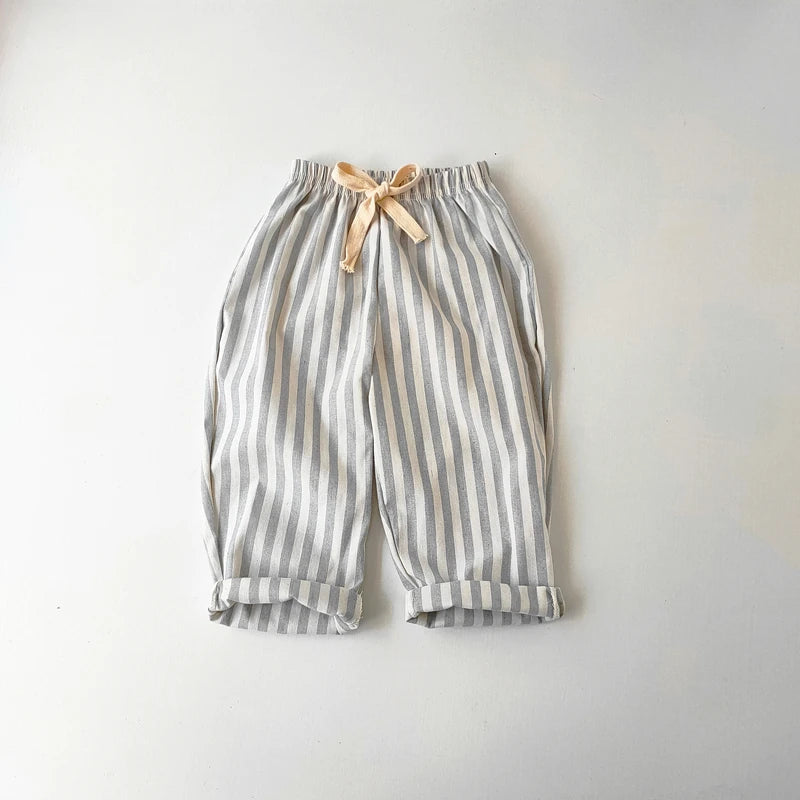 Children's Clothing Linen Cotton Shorts Summer Girls Boys Stripe Pants Kids Baby Casual Vintage Loose Short Pant Girl Clothes