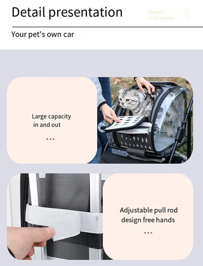 2026 New Pet Stroller 4-Wheel Foldable Jogger for Small Medium Dogs Cats, Lightweight Travel Carrier with Detachable Basket