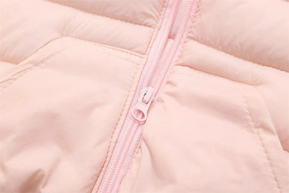 2024 Kid's Solid Color Jacket Boys Hooded Zipper Down Cotton Coat Autumn Winter New Girls Thickened Casual Cute Outerwear 2-6Y