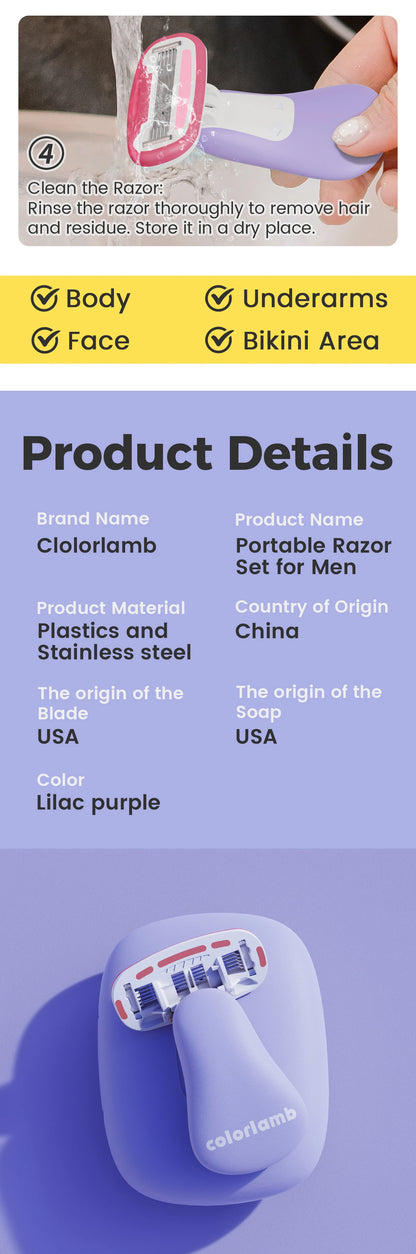 Colorlamb Portable Women Razor for Shaving Bikini Leg Hair Private Body Manual Shaver Use 5 Layer Skin Care Soap Blades Refill
