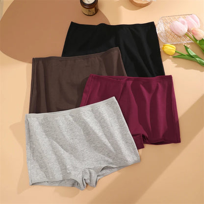 FINETOO 3PCS Women's Cotton Boyshort Panties Breathable Low Waist Solid Colors Underwear Female Casual Sports Boxers Underpants
