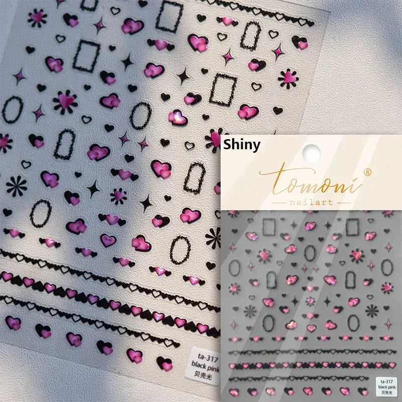 5D Cute Rabbit Love Heart Peach Blossom Flower Yellow Nail Art Stickers Bowknot DIY Self Adhesive Rhinestone Manicure Decals