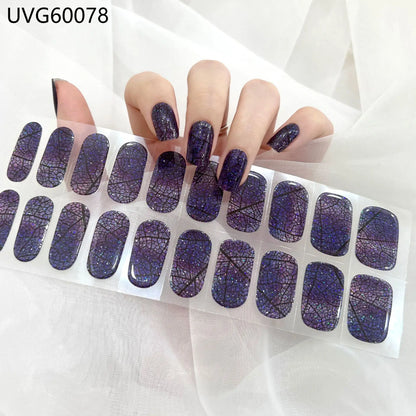 20/22Tips UV Semi cured Gel Nail Stickers Waterproof Long Lasting Full Gel Nail Wraps Press On Nail Decal DIY Manicure