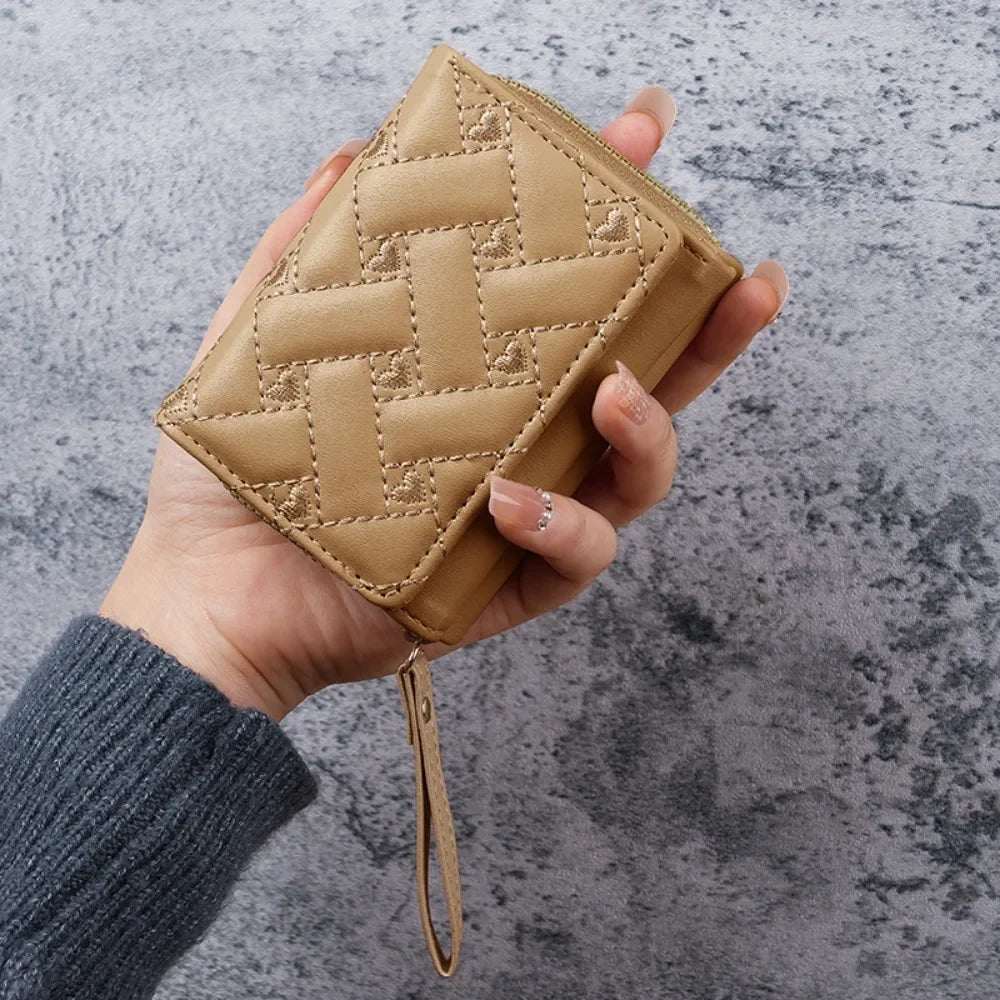 Women's Short Embroidered Love Zero Wallet Zipper Buckle Large Capacity Card Bag Versatile Fashion Simple