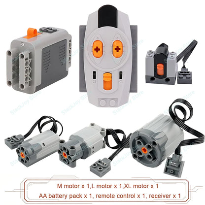 MOC Power Functions M/L/XL Motor Battery Box IR Remote Receiver for RC Car Robot Model Building Blocks Technical Modified Parts