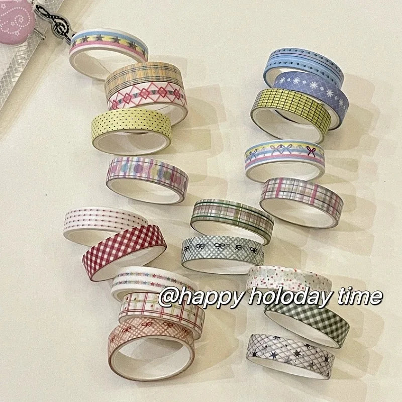MINKYS 5pcs/set Basic Grid Star Decorative Tape Cute Cartoon Creative Washi Tape School Stationery