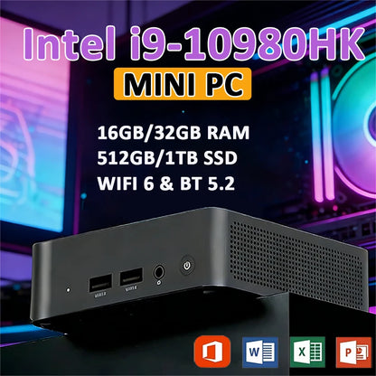 2026 Brand New Intel Core I9-10980HK Windows 11 Pro 32GB RAM 1TB SSD Gaming I9 Computer WiFi 6 USB3.0 Mini Desktop Computer PC