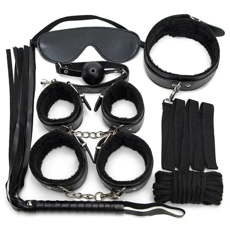 Erotic Bdsm Set Sexy Leather Plush Sex Toys Bondage Kit Handcuffs Feather Blindfold Flirt Exotic Accessories Couples Adult Games