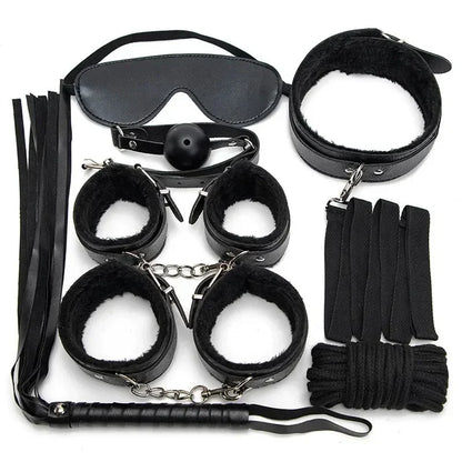Erotic Bdsm Set Sexy Leather Plush Sex Toys Bondage Kit Handcuffs Feather Blindfold Flirt Exotic Accessories Couples Adult Games