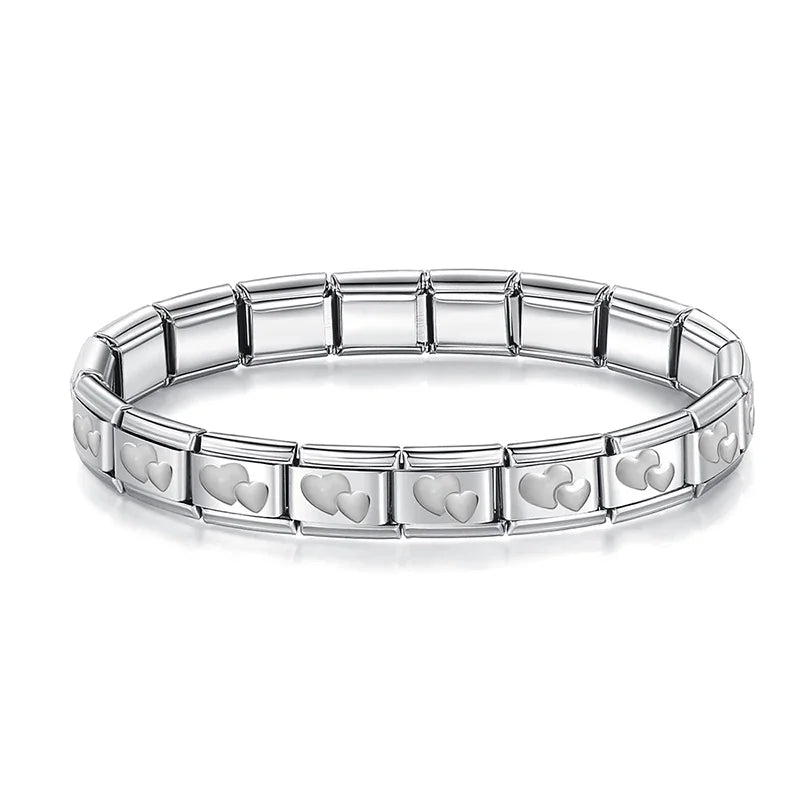 Hapiship 2024 Women's Jewelry 9mm Width Itanlian Elastic Star Heart Butterfly Charm Bracelet Fashion Stainless Steel Bangle ST-