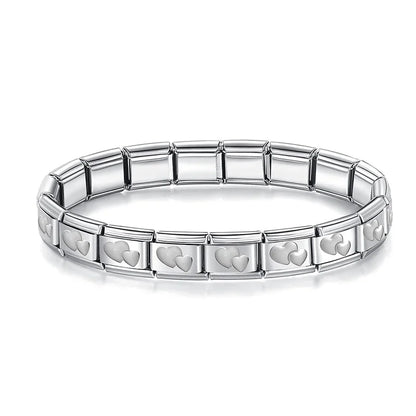 Hapiship 2024 Women's Jewelry 9mm Width Itanlian Elastic Star Heart Butterfly Charm Bracelet Fashion Stainless Steel Bangle ST-