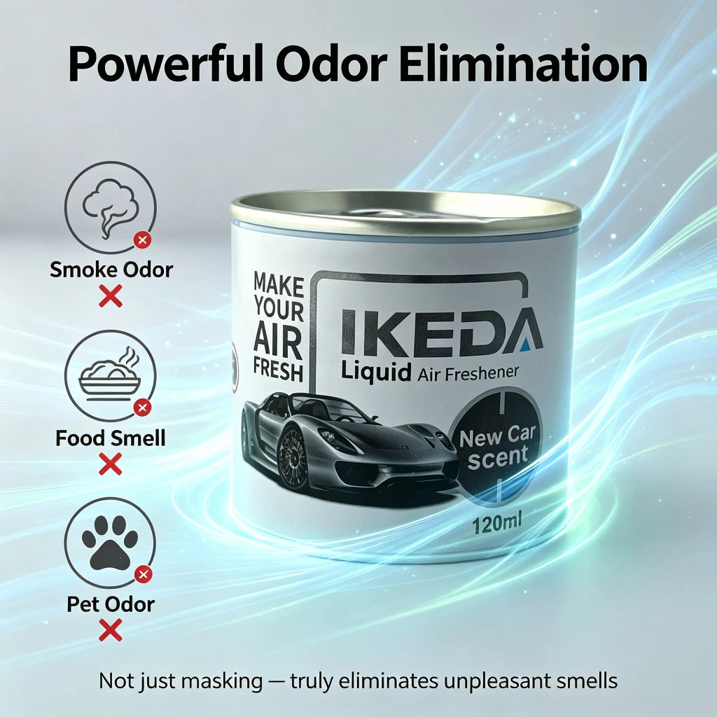 IKEDA 120ml Liquid Air Freshener with New Car Scent, Powerful Deodorizer for Car, Removes Cigarette Pet Odors, Continuous Freshn