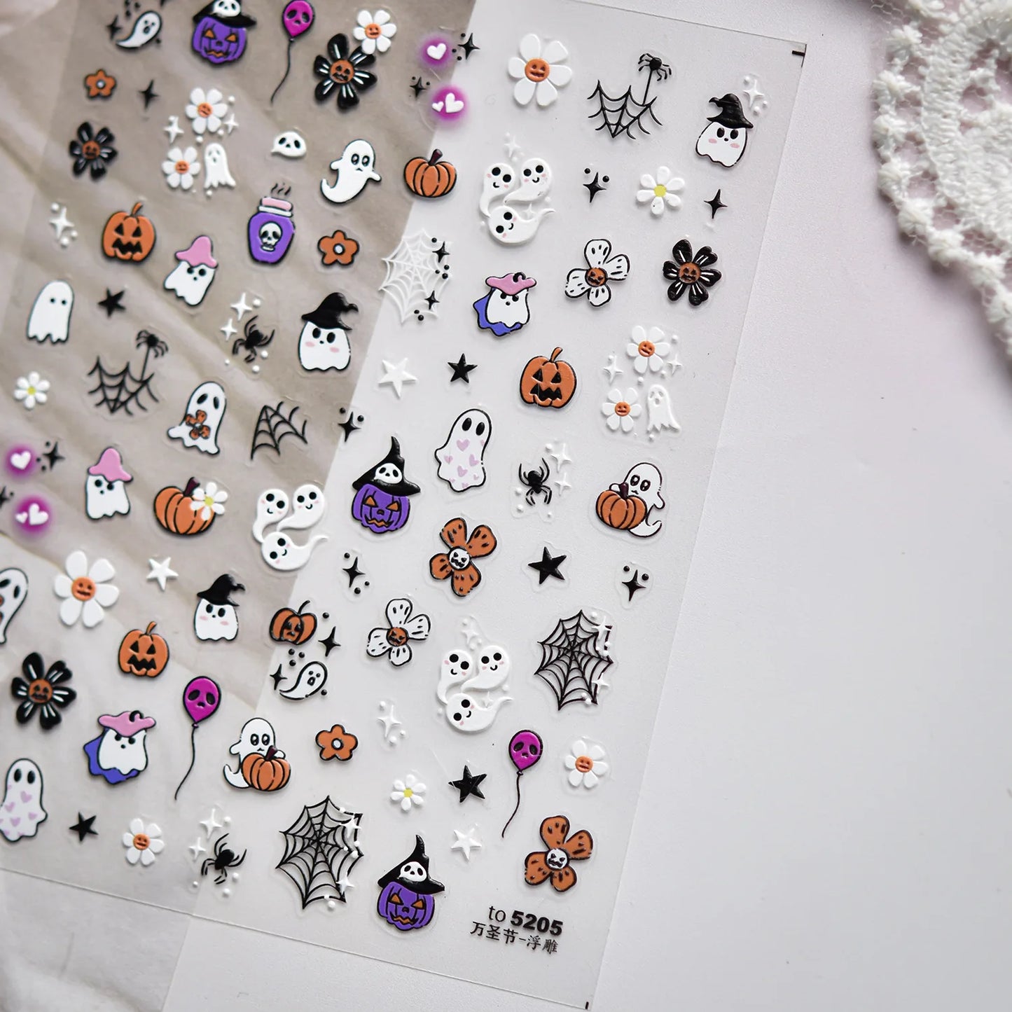 1sheet 5D Halloween Nail Stickers Pink/Green/Black Cartoon Pattern Nail Art Slider DIY For Sweet Cool Girl Cute Nail Decoration