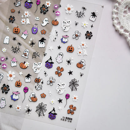 1sheet 5D Halloween Nail Stickers Pink/Green/Black Cartoon Pattern Nail Art Slider DIY For Sweet Cool Girl Cute Nail Decoration