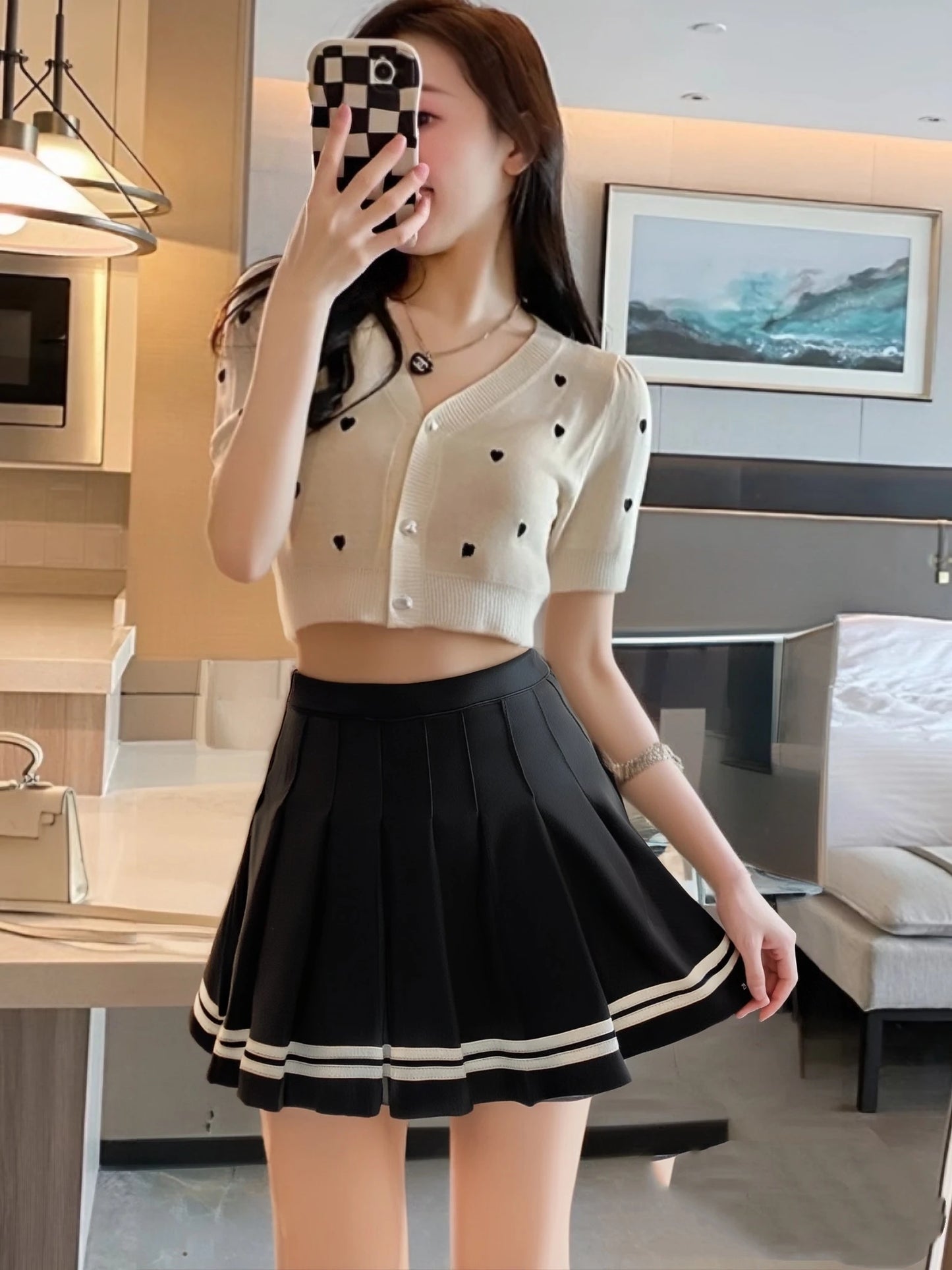 Fashion Preppy Style Pleated Skirts Women 2025 Spring Summer New A Line Short Dress Sweet Girl High Waist Petchwork Skirt Street