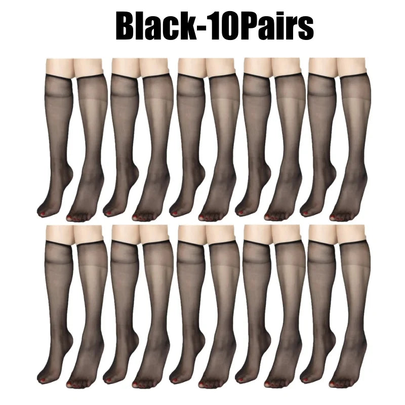 Summer Ultra-Thin Korean Style Invisible Thigh-High Socks Nude Seamless Mid-Calf Short Socks for Women Anti-Snag Sheer Stockings