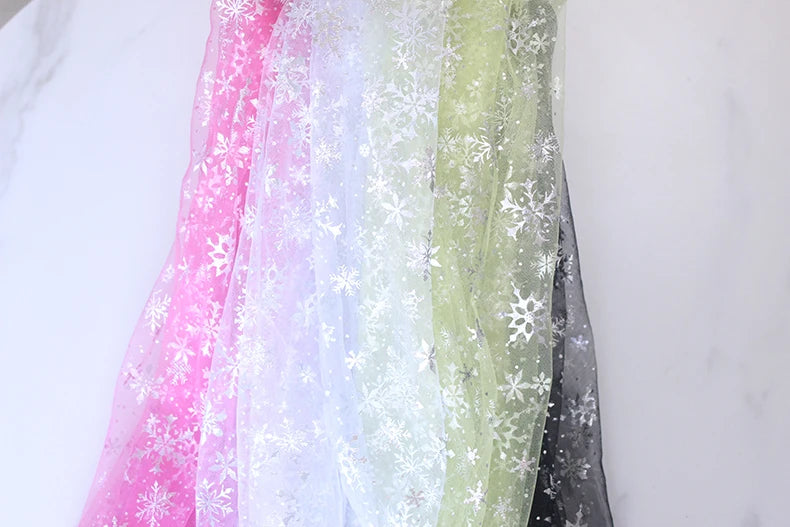 Silver Snowflake Tulle Mesh Fabric Girl Doll Dress Christmas party wedding Decration DIY Sewing Cloth accessories