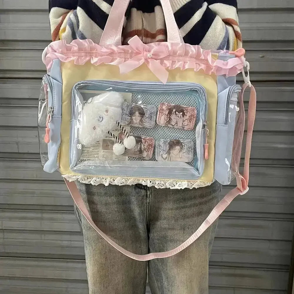 New Y2K Cute Japanese Ita Bag Lolita Girl Transparent Shoulder Tote Bag Large Capacity Crossbody Casual Bag DIY Display Handbags