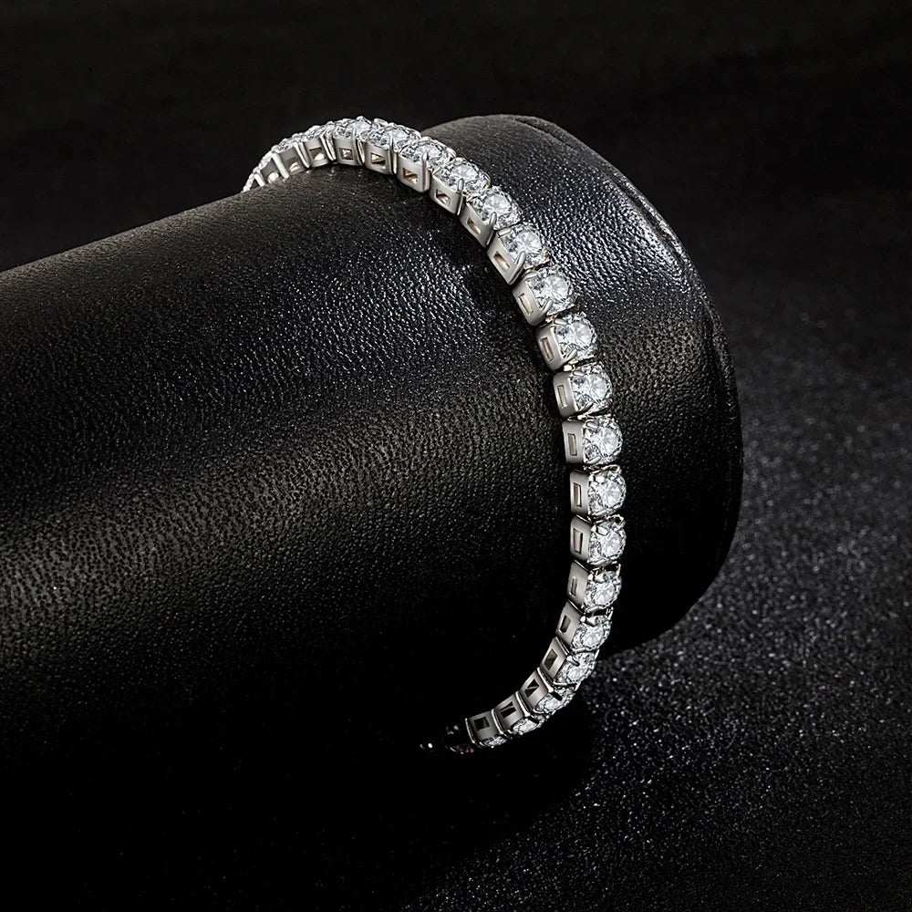 S925 Sterling Silver Bracelet Zirconia Tennis Ball Women Fashion Simple Engagement Wedding Charm Jewelry 4mm 16-20cm