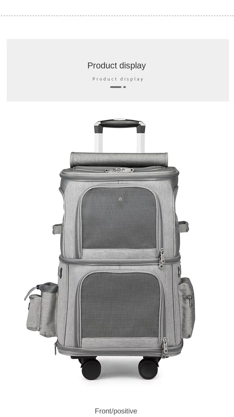 Double Backpack Foldeable Lightweight Pet Stroller For Two Dogs And Cats Outdoor Travel With 4 Wheels