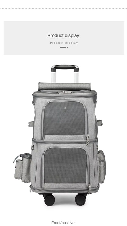 Double Backpack Foldeable Lightweight Pet Stroller For Two Dogs And Cats Outdoor Travel With 4 Wheels
