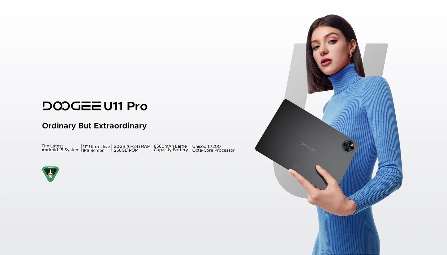 Global Version DOOGEE U11 Pro Android 16 Tablet 30GB(6+24) 256GB 11" HD 90Hz Display 8580mAh Battery Unisoc T7200 Widevine L1
