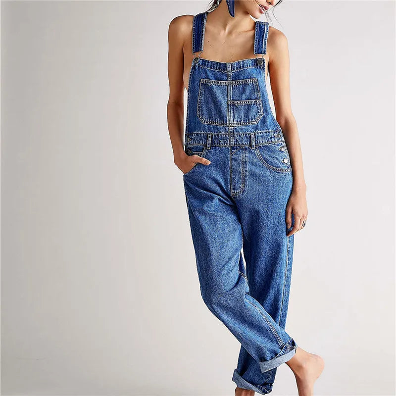 Fashion Jeans Overalls for Women Loose Fit Classic Bib Casual Jean Stretchy Denim Overall Jumpsuit Tapered Leg Jean Pants