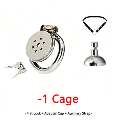 Urethral Inverted Negative Male Chastity Lock Flat Cock Cage with Metal Urethral Catheter for Couple Men Penis Ring Bondage BDSM