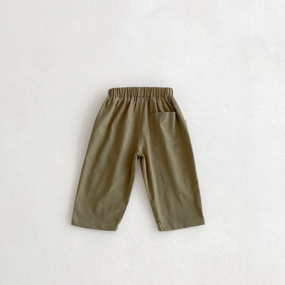 Toddler Girl Cotton Pleated Harem Pants 1-6Y Kids Boys Solid Color Casual Roll Up Trousers Comfy Elastic Waist Kids Bottoms